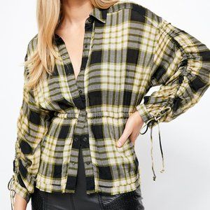 Free People Pacific Dawn Plaid Boho Top